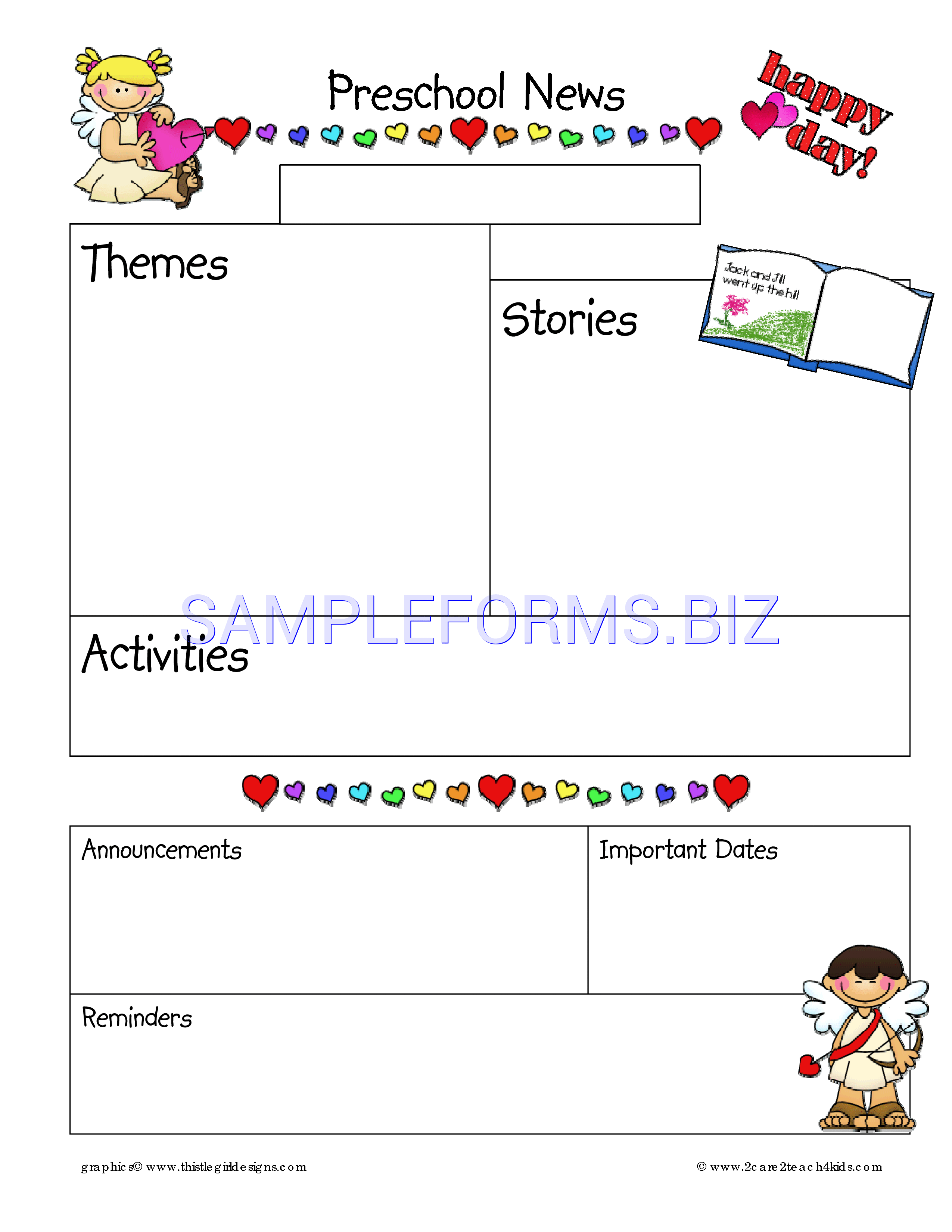 Preview free downloadable February Preschool Newsletter Template in PDF (page 1)